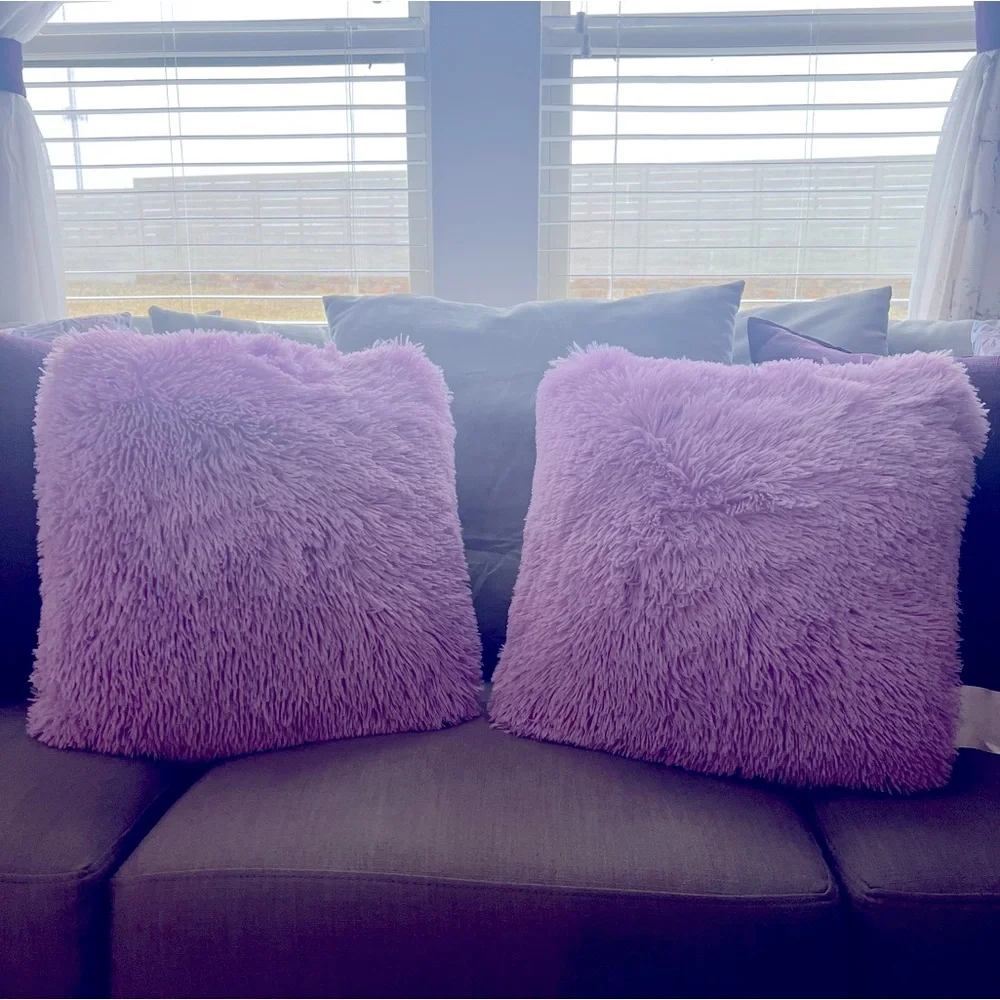 Whim by Martha Stewart TWO Faux-Fur 18' Square Decorative Pillow Purple NWT $100